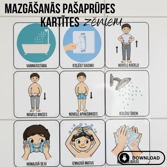 Visual support material – Washing sequence cards for boys LV